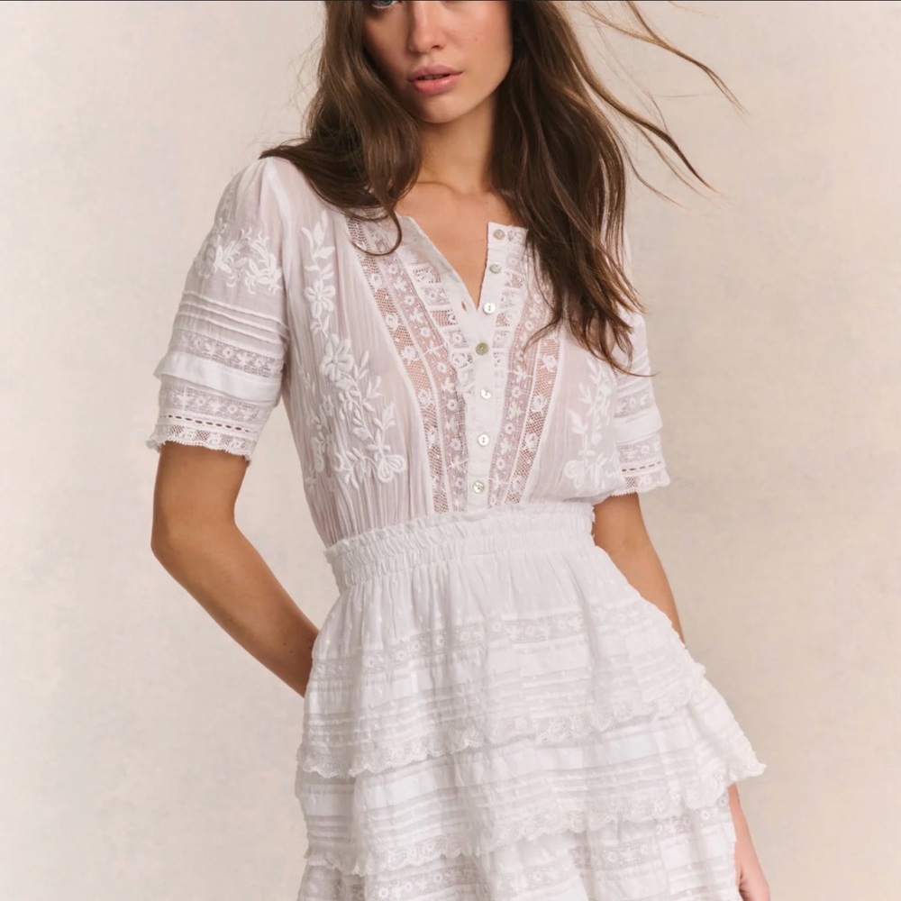 LoveShackFancy Quincy Heritage White Lace Mini Dress